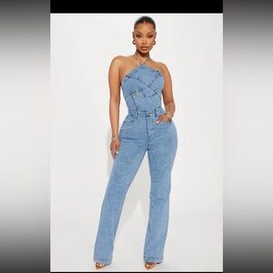 Brand new halter denim jumpsuit